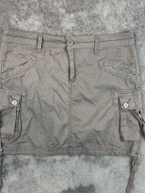 prAna Skirt Womens 12 Gray Cargo Utility Organic Cotton Zip Pockets Tie Hem